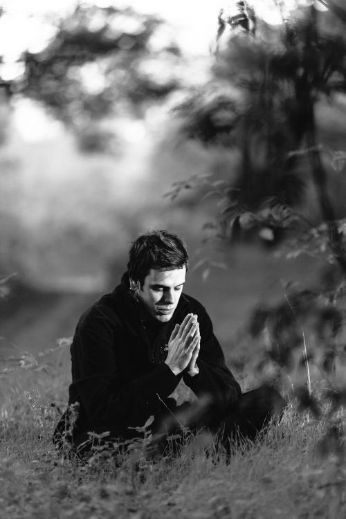 meditation forest young man