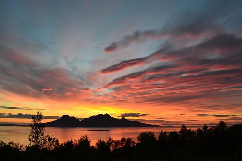 midnight sun  island  ocean