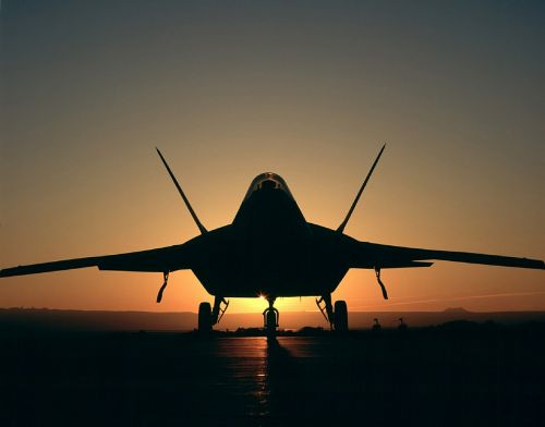 military aircraft silhouette sunset jet