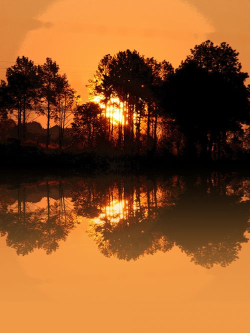 Misty Sunset Reflection