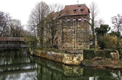 moated castle water old town