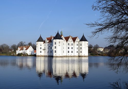 moated castle  water  mirroring