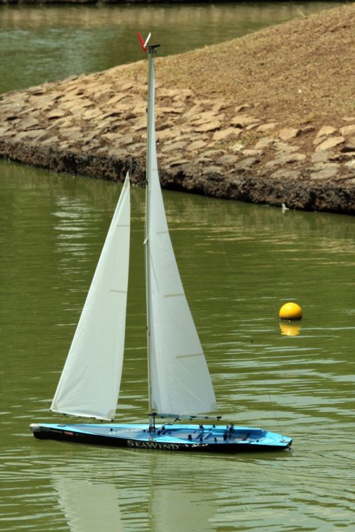 Model Yacht With White Sails