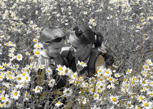 Mom, Son And Flowers