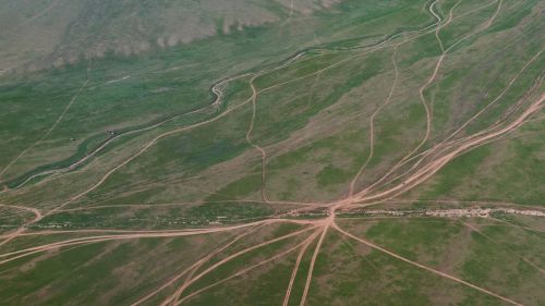 mongolia aerial view fork in the road