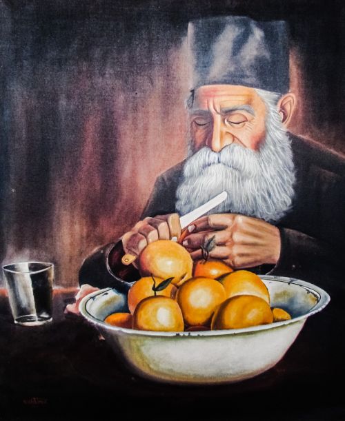 monk eating fruit