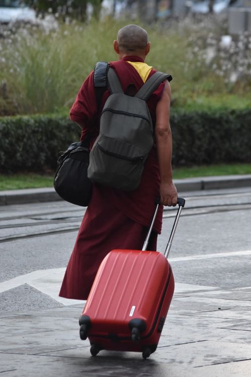 monk travel suitcase