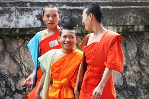 monks happy walking