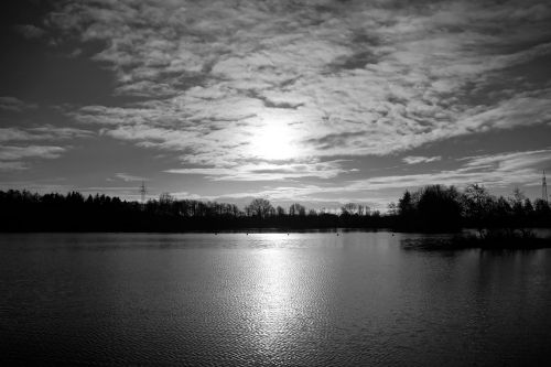 monochrome sunrise lake