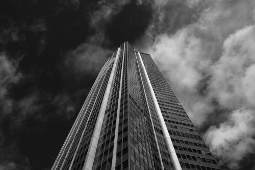 montparnasse tower photo black white cloudy sky