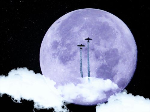 moon clouds aircraft