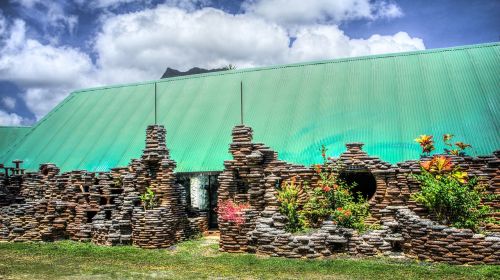 moorea stone building french polynesia