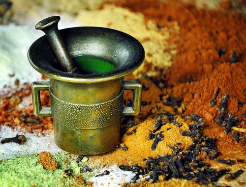 spices kitchen mortar