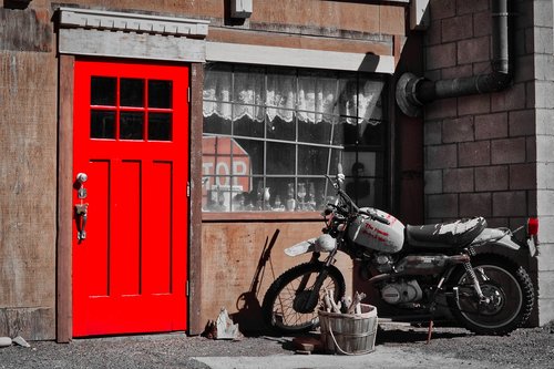 motorcycle  scrap  red door