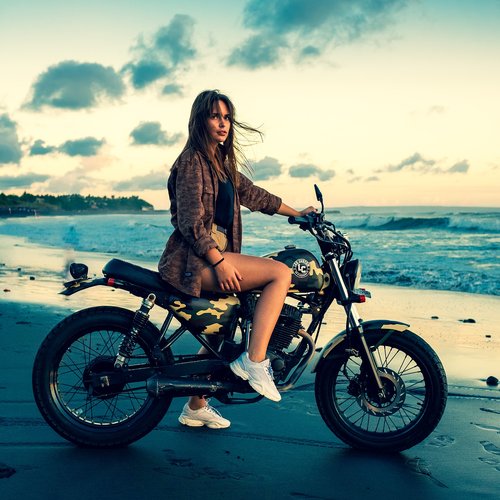 motorcycle  girl  beach