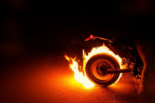 motorcycle tires fire burning