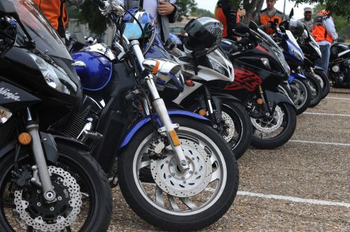 motorcycles parked row