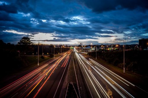 motorway light trails night photography