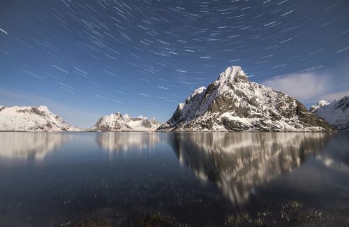 mountain reflection stars
