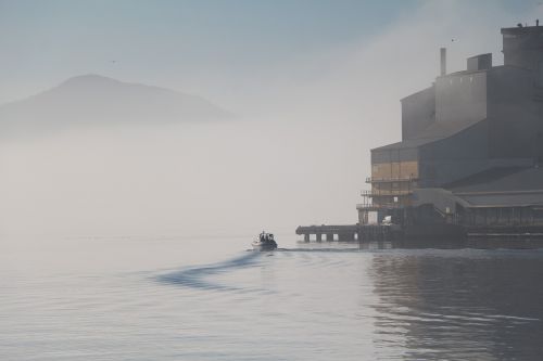 mountain water fog