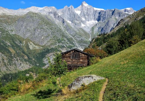 mountain mountain hut landscape