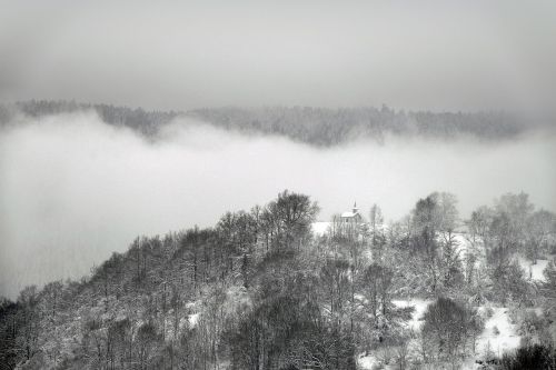 mountain chapel mist