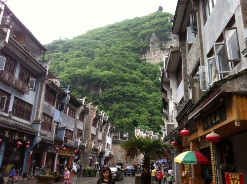 mountain building street