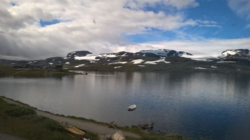 mountain lake snow