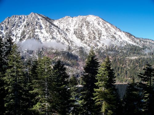 mountain trees lake