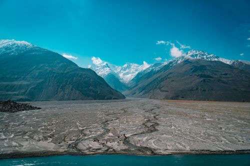 mountain blue sky water