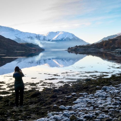 mountain snow body of water