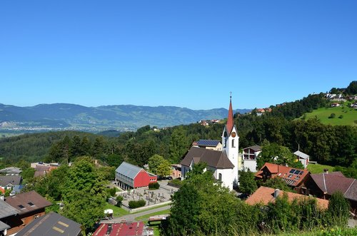 mountain  church  village