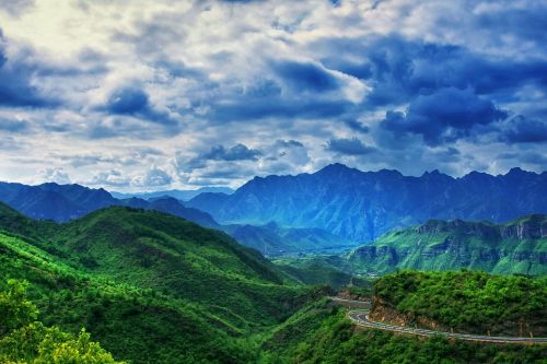 mountain green blue sky