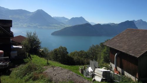 mountain farm lake