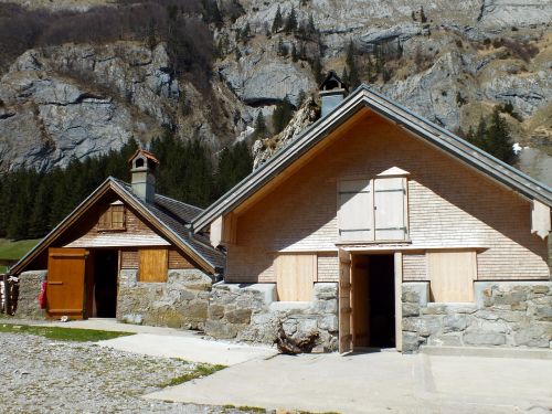 mountain hut spring alpine