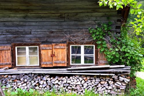 mountain hut window wood