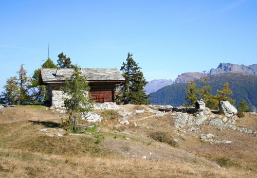 mountain hut hiking landscape