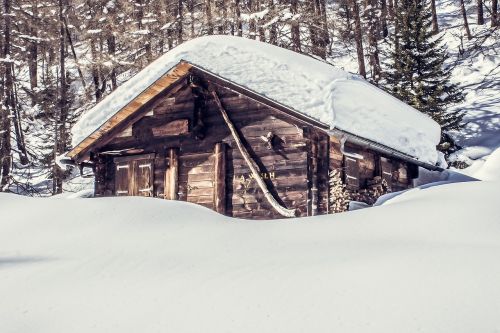 mountain hut snow alpine