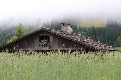 mountain hut log cabin wood shingle roof