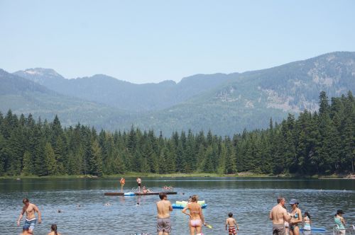 mountain lake swimming summer