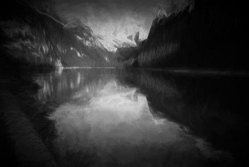 mountain lake canyon reflection