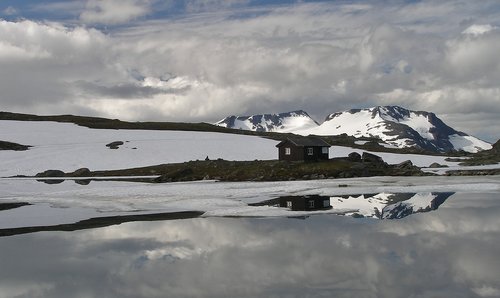 mountain lake  reflection water  hut