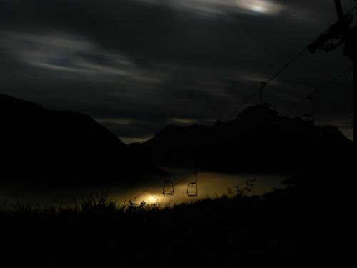 mountain railway chairlift night