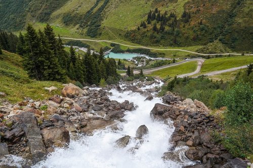 mountain stream  torrent  waterfall