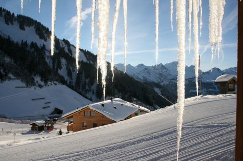 mountains winter hut