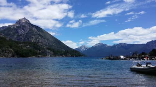 mountains lake clouds