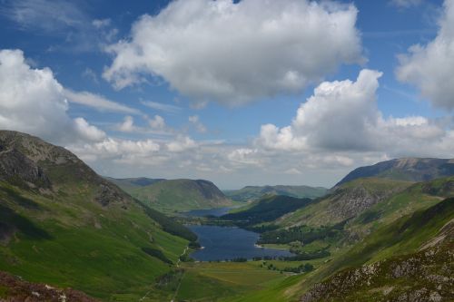 mountains valley lake