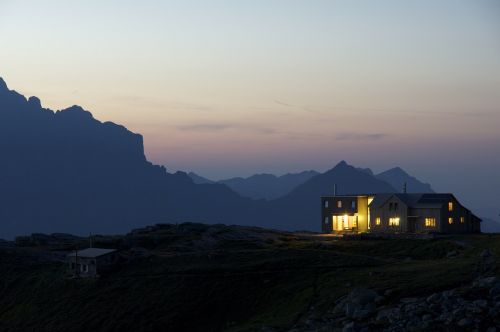 mountains evening hut