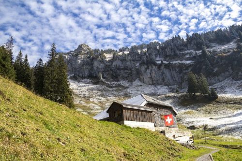 mountains alpine hut switzerland