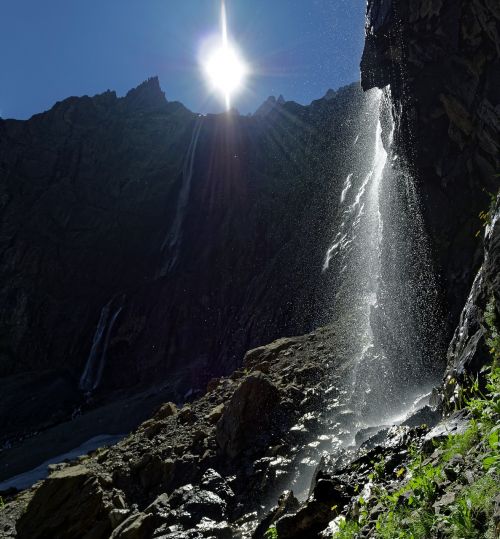 mountains waterfall panorama